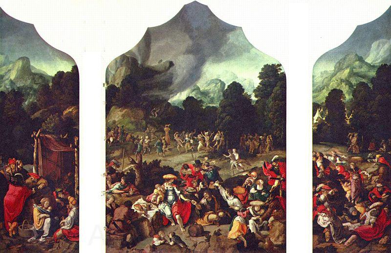 Lucas van Leyden Triptych with the Adoration of the Golden Calf Norge oil painting art